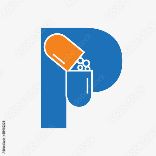 Letter P Medicine Tablet Logo Concept for Healthcare Logo Sign Vector Template