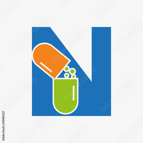 Letter N Medicine Tablet Logo Concept for Healthcare Logo Sign Vector Template
