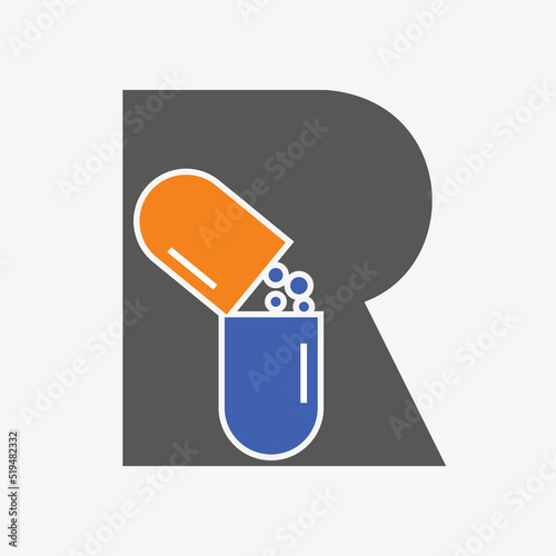 Letter R Medicine Tablet Logo Concept for Healthcare Logo Sign Vector Template