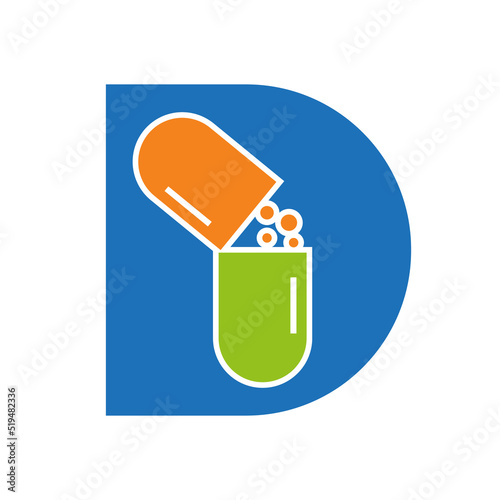 Letter D Medicine Tablet Logo Concept for Healthcare Logo Sign Vector Template