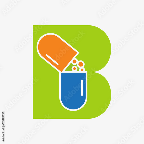 Letter B Medicine Tablet Logo Concept for Healthcare Logo Sign Vector Template