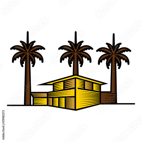 Modern house logo design with coconut tree for company brand symbol