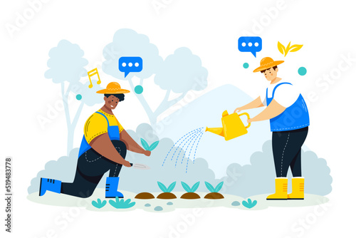 Gardening together people acitivity illustration vector photo