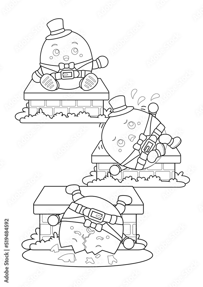 Humpty Dumpty Egg Theme Coloring Pages A4 for Kids and Adult Stock