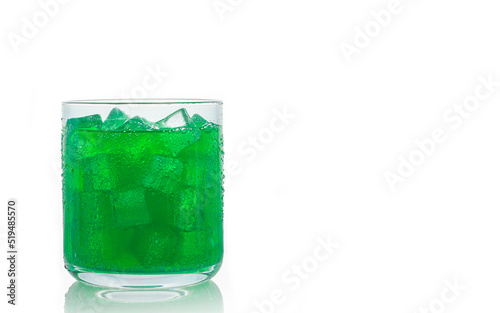 A glass green soft drink and ice isolate on white Background