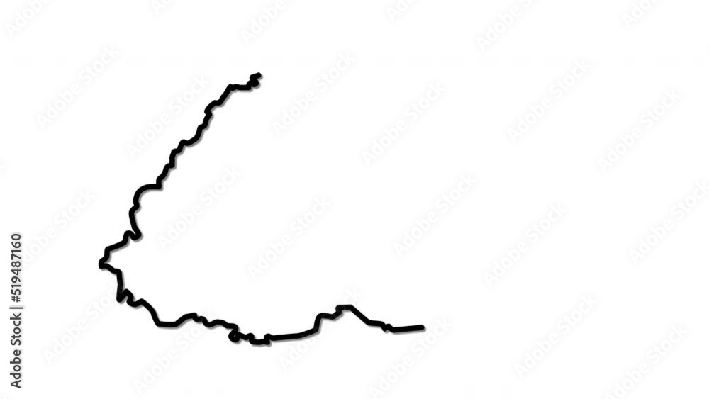 Bhutan map, country territory outline self drawing animation. Line art. Bhutan map, country territory outline self drawing animation. Line art.