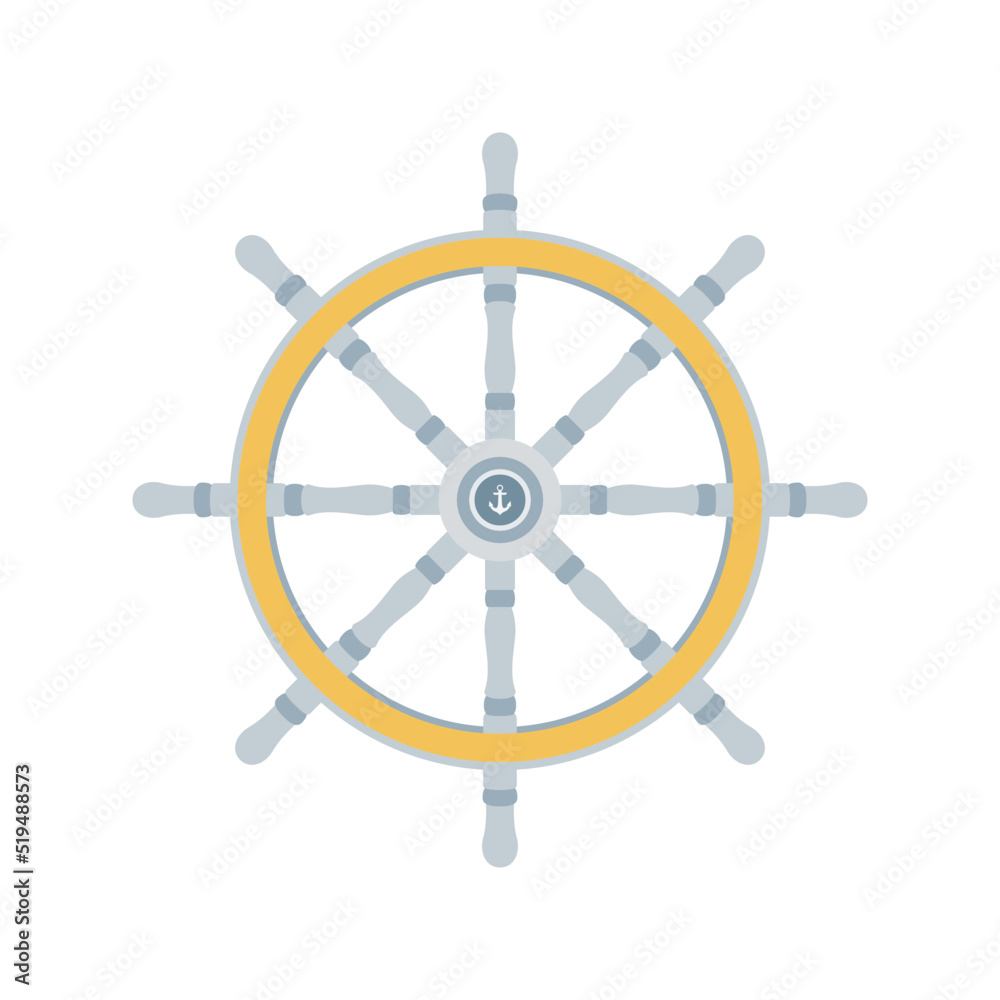 Ship Steering Wheel Flat Illustration. Clean Icon Design Element on Isolated White Background Ship Steering Wheel Flat Illustration. Clean Icon Design Element on Isolated White Background