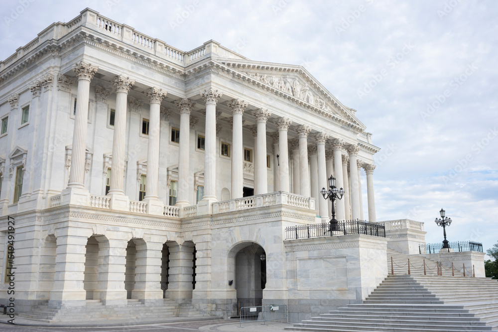 Exterior view of the north wing of the United States Capitol in Washington, DC, which houses the Senate Chamber.