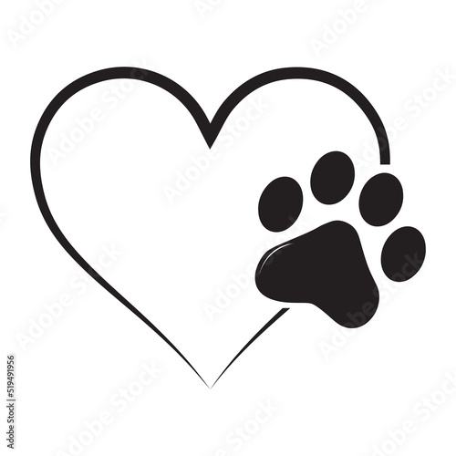 Animal love symbol paw print with heart