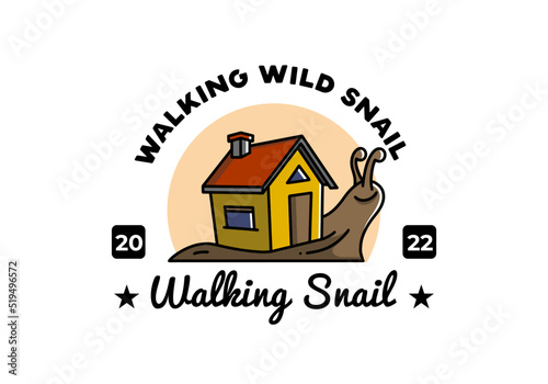 Walking snail and house illustration design
