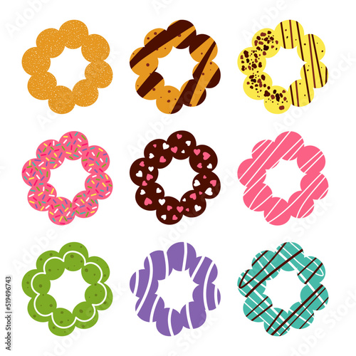 Hand drawn mochi donuts set. Isolated vector illustration on white background.