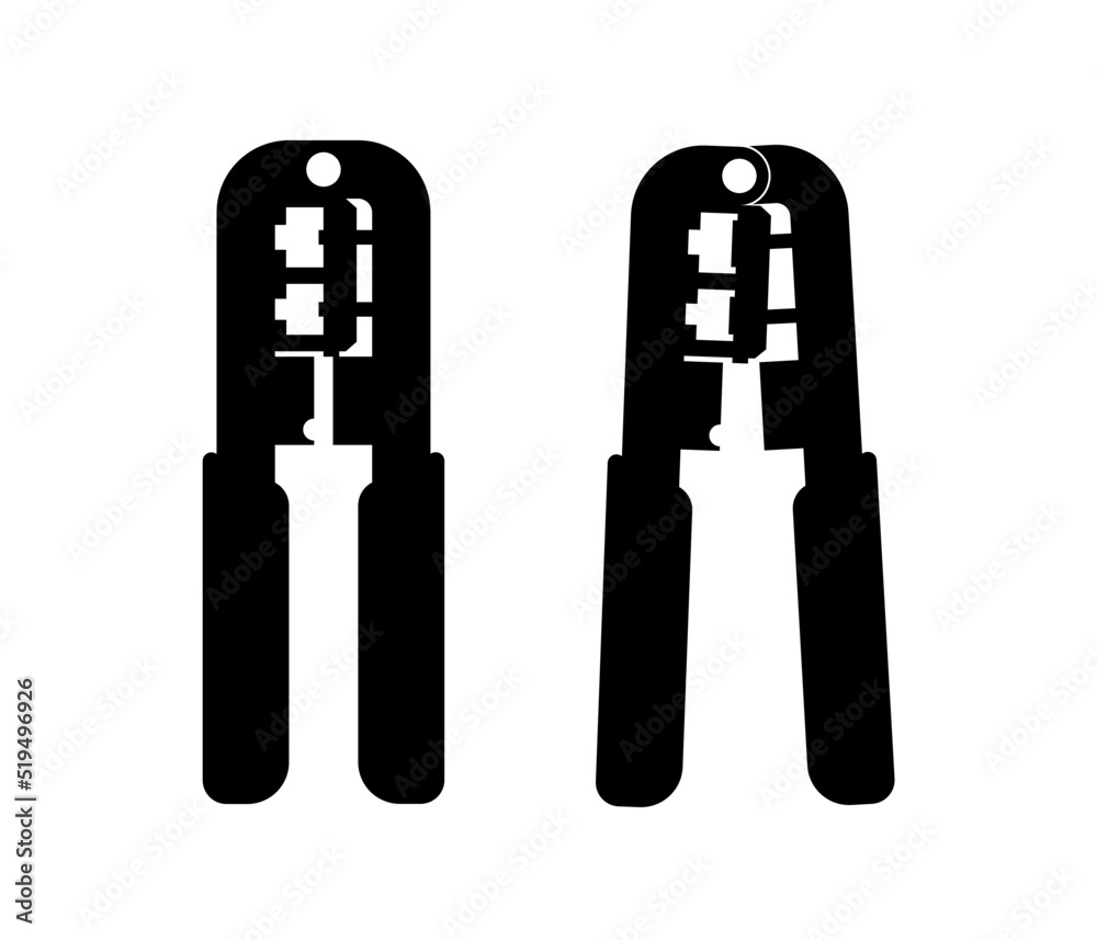 Crimp tool rj45 and rj11 silhouette black color isolated design