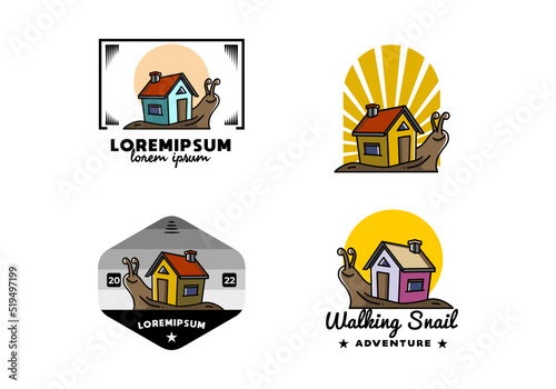 Walking snail and house illustration design