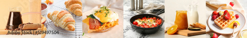 Fotografiet Collection of nutrient breakfasts on light background