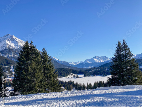 Winter Landscape on a beautiful day in Lenzerheide, Switzerland
