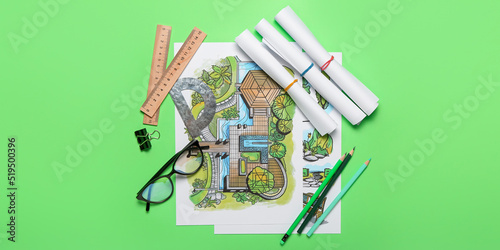 Paper sheets with sketches ...