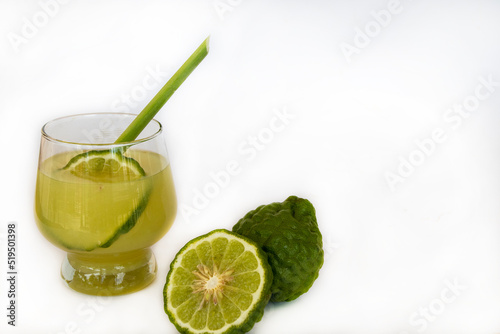 herbal healthy drinks kiffir lime local flora of asia for health care arrangement flat lay style on background white 