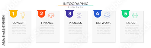 Modern infographic elements concept design vector with icons. Business workflow network project template for presentation and report.