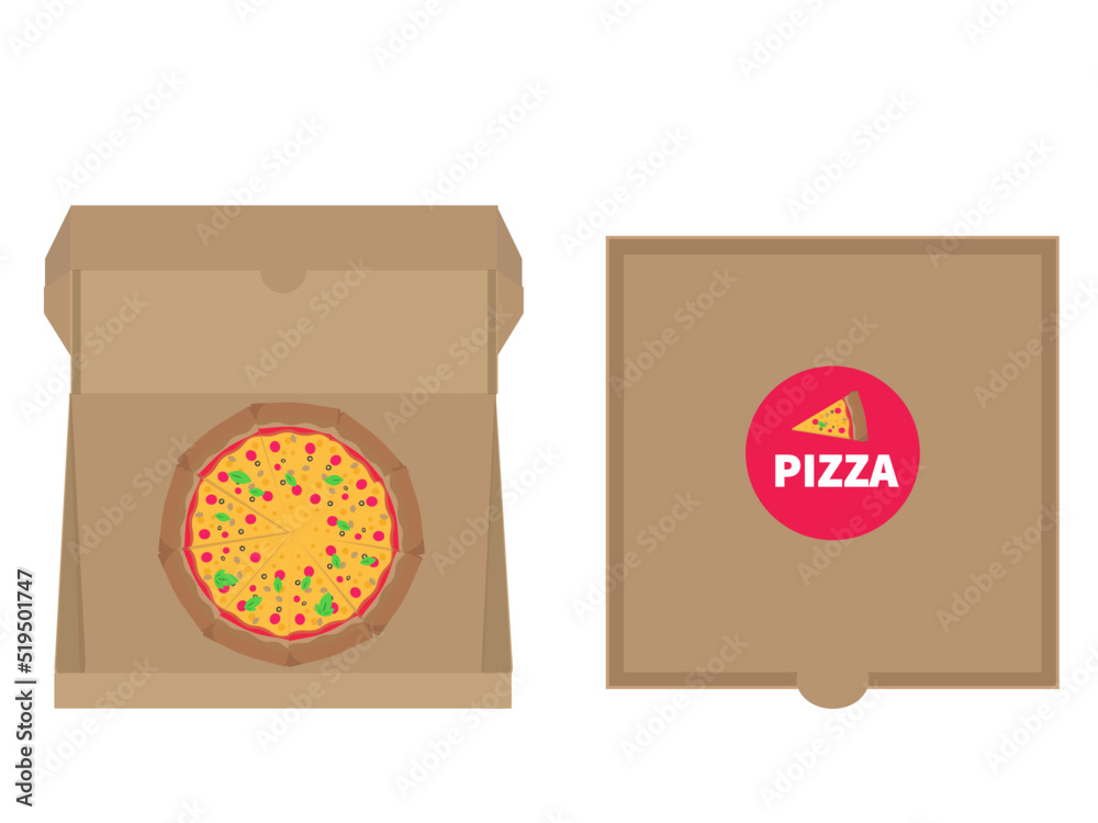 ピザと箱 開ける 出前 デリバリー 食べ物 ベクターイラスト ピザと箱 開ける 出前 デリバリー 食べ物 ベクターイラスト