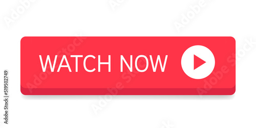 Rectangular red button watch now isolated on white background. Vector illustration.