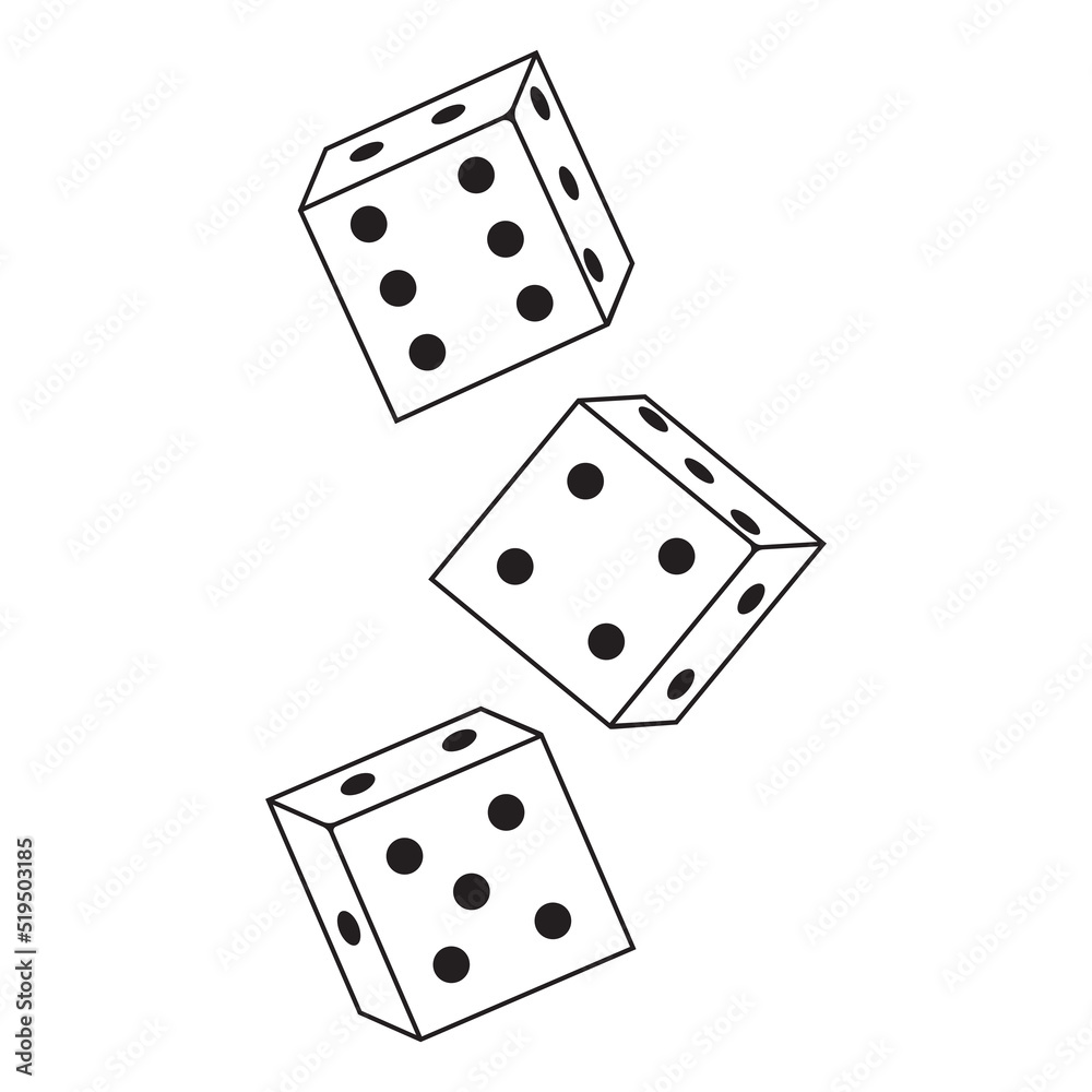 Dice, cubes, vector illustration outline icon isolated on white background Dice, cubes, vector illustration outline icon isolated on white background