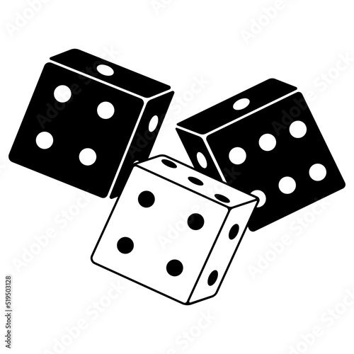 Dice, cubes, vector illustration outline icon isolated on white background