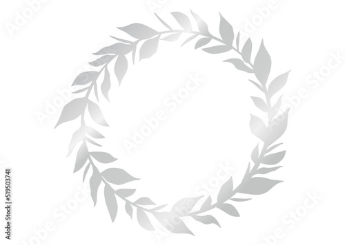 ゴージャスなメタリックのボタニカルフレーム　月桂樹の葉　長方形　シルバー