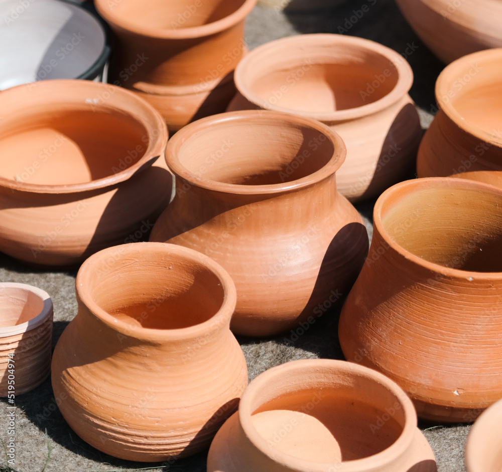 Clay jars at the market for food. Clay jars at the market for food.