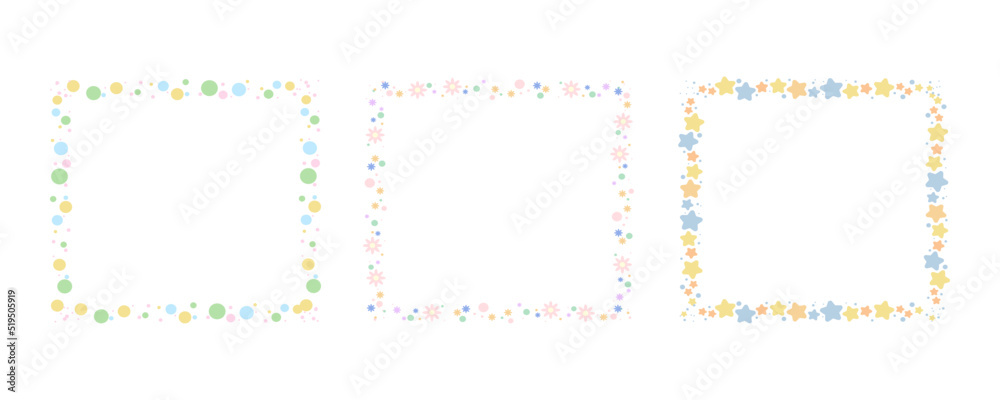 Cartoon decorative border frame set. Blank empty frame with patterned decoration. Isolated by white background, flat design, vector, illustration, EPS10 Cartoon decorative border frame set. Blank empty frame with patterned decoration. Isolated by white background, flat design, vector, illustration, EPS10