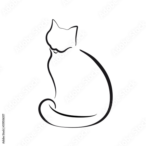 Cat Line Art Drawing. Vector Line Drawing of Cute Cat Black Sketch Isolated on White Background. Minimal Abstract Animal Illustration for Modern Graphic Design. Vector EPS 10
