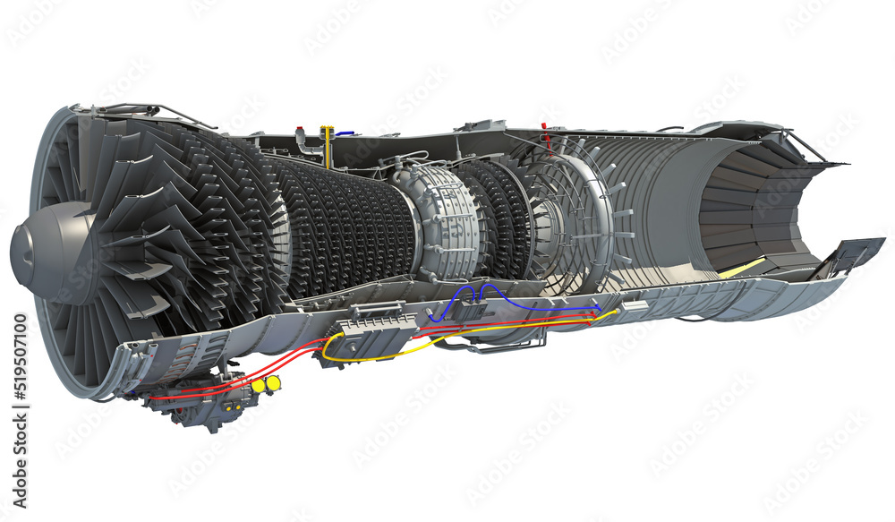Cutaway Turbofan Aircraft Engine Sectioned 3D rendering Stock ...
