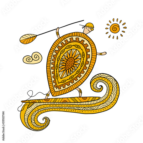 Supboarding. Funny Turtle character on sup board. Summer concept art for your...