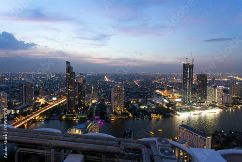 Bangkok city and Chao Praya from Sky Bar Lebua at night photo