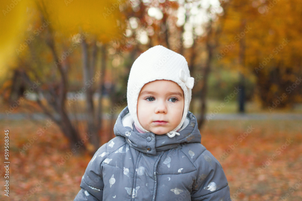 Portrait of cute little Caucasian girl on background of autumn park. Portrait of cute little Caucasian girl on background of autumn park.