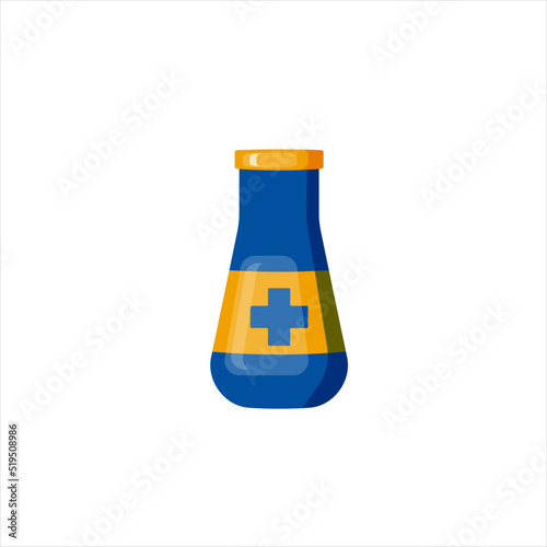 Medical bottle with label. Flat vector illustration.
