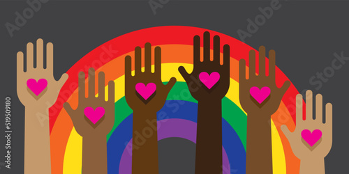 Pride Flag LGBT Hands Diversity Love Heart Vector Rainbow Background Illustration
