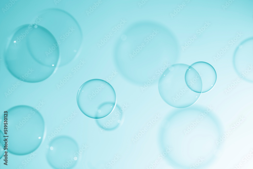 Abstract Beautiful Transparent Blue Soap Bubbles Background. Soap Sud Bubbles Water.	