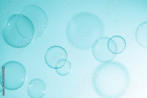 Abstract Beautiful Transparent Blue Soap Bubbles Background. Soap Sud Bubbles Water. 