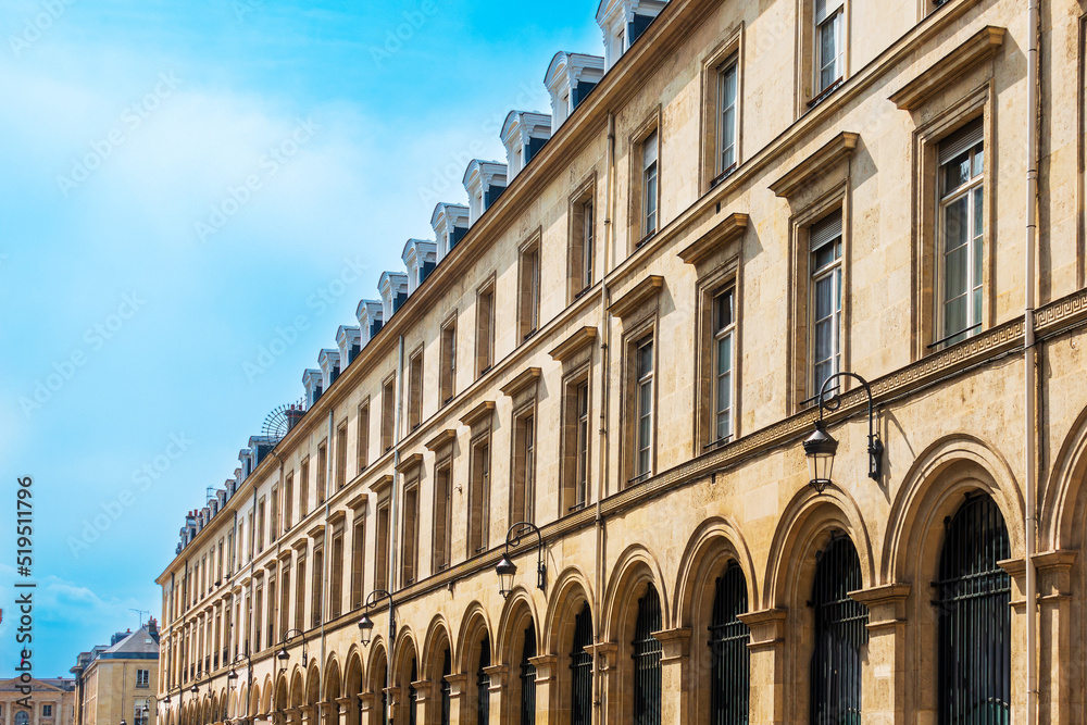 Reims, FRANCE - July 23, 2022: Street view of downtown Reims, France