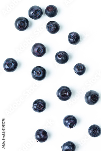 Healthy Organic Eating. Variety of Fresh Forest Blueberries Upper View Isolated