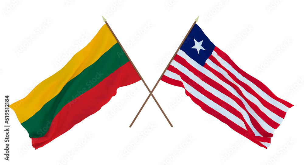 Background, 3D render for designers, illustrators. National Independence Day. Flags Lithuania and Liberia Background, 3D render for designers, illustrators. National Independence Day. Flags Lithuania and Liberia