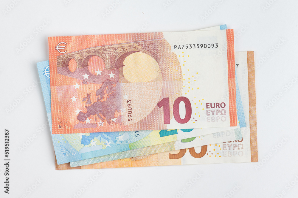 5, 10, 20, 50 euro banknotes. Money on white background 5, 10, 20, 50 euro banknotes. Money on white background