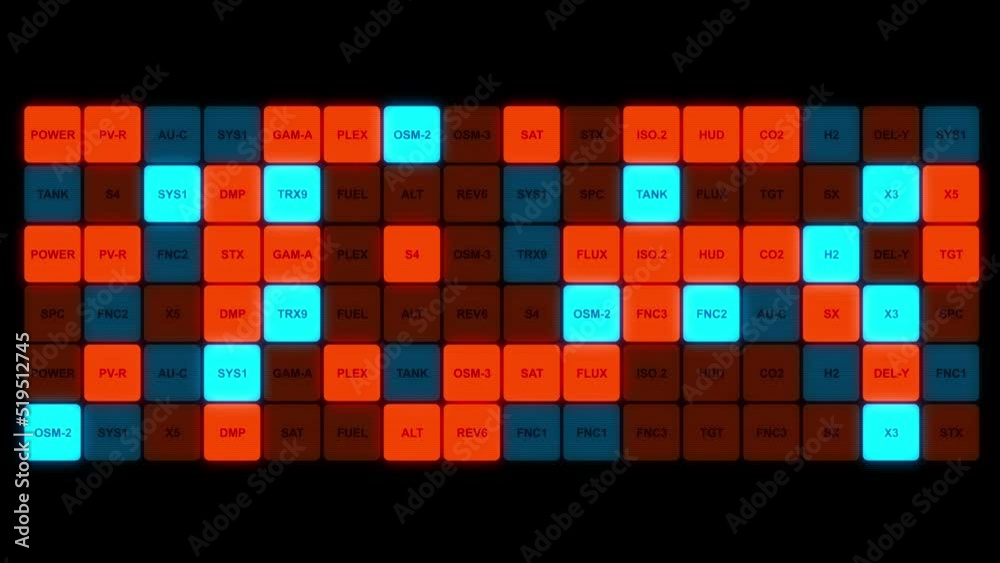 Futuristic control panel matrix with glowing flashing lights
