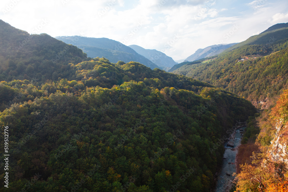 Mountain canyon with river , view from above