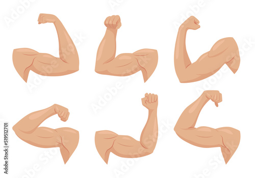 muscular hands. athletic strong biceps on male body. Vector sport and fitness conceptual symbols of bodybuilding