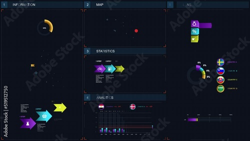 Colorful Iraq and European countries data analysis modular infographics photo