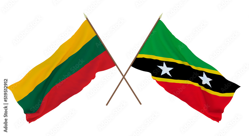 Naklejka premium Background, 3D render for designers, illustrators. National Independence Day. Flags Lithuania and Saint Kitts and Nevis