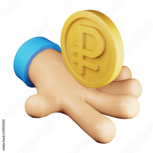 Ruble hand 3d rendering isometric icon.