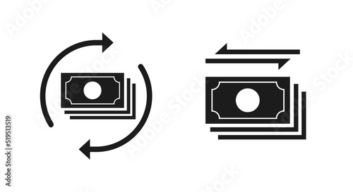 Exchange currency money icon vector pictogram or convert swap cash black and white, transfer conversion or return back arrow cycle change rate illustration graphic modern image
