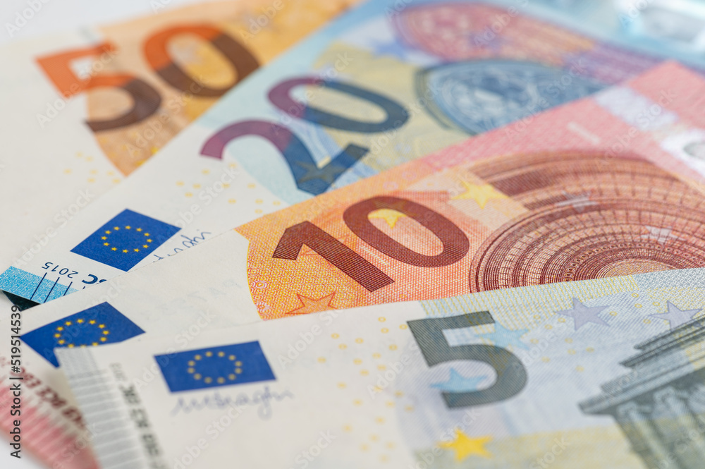 5, 10, 20, 50 euro banknotes. Money on white background 5, 10, 20, 50 euro banknotes. Money on white background